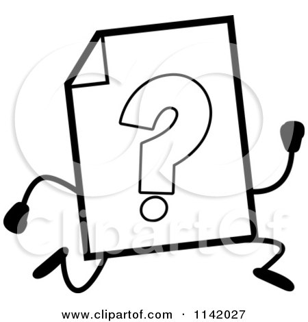 Cartoon Clipart Of A Black And White Help Document Mascot Running - Vector Outlined Coloring Page by Cory Thoman