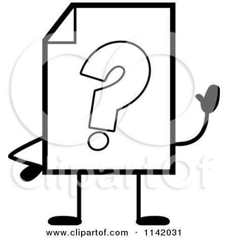 Cartoon Clipart Of A Black And White Help Document Mascot Waving - Vector Outlined Coloring Page by Cory Thoman