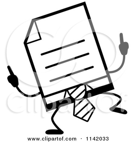 Cartoon Clipart Of A Black And White Business Document Mascot In A Red Tie Doing A Happy Dance - Vector Outlined Coloring Page by Cory Thoman