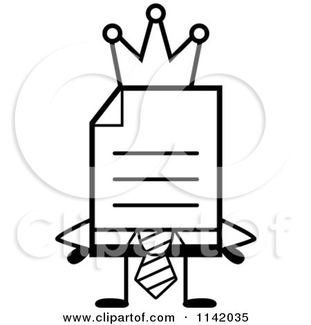 Cartoon Clipart Of A Black And White Business Document Mascot In A Red Tie King - Vector Outlined Coloring Page by Cory Thoman