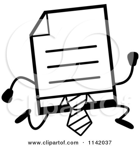 Cartoon Clipart Of A Black And White Business Document Mascot In A Red Tie Running - Vector Outlined Coloring Page by Cory Thoman