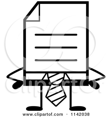 Cartoon Clipart Of A Black And White Business Document Mascot In A Red Tie With Hands On Hips - Vector Outlined Coloring Page by Cory Thoman