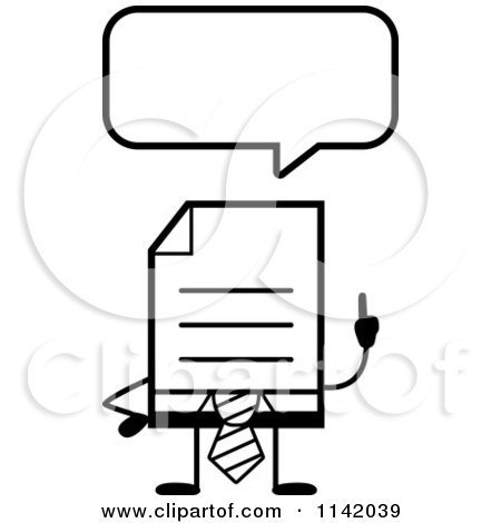 Cartoon Clipart Of A Black And White Business Document Mascot In A Red Tie Talking - Vector Outlined Coloring Page by Cory Thoman