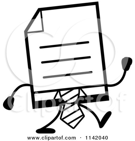 Cartoon Clipart Of A Black And White Business Document Mascot In A Red Tie Walking - Vector Outlined Coloring Page by Cory Thoman