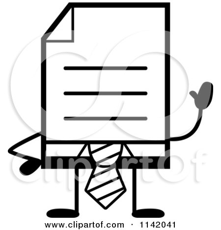 Cartoon Clipart Of A Black And White Business Document Mascot In A Red Tie Waving - Vector Outlined Coloring Page by Cory Thoman