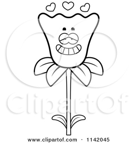 Cartoon Clipart Of A Black And White Daffodil Flower Character In Love - Vector Outlined Coloring Page by Cory Thoman