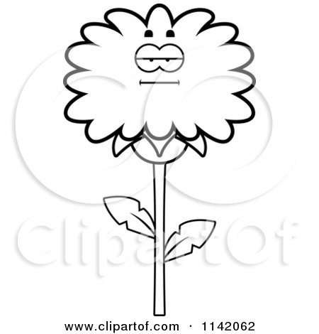 Cartoon Clipart Of A Black And White Bored Dandelion Flower Character - Vector Outlined Coloring Page by Cory Thoman