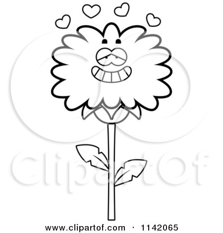 Cartoon Clipart Of A Black And White Dandelion Flower Character In Love - Vector Outlined Coloring Page by Cory Thoman