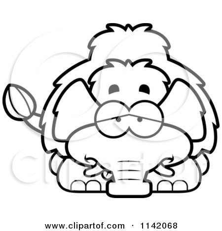 Cartoon Clipart Of A Black And White Sick Wooly Mammoth - Vector Outlined Coloring Page by Cory Thoman