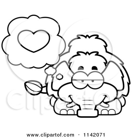 Cartoon Clipart Of A Black And White Wooly Mammoth In Love - Vector Outlined Coloring Page by Cory Thoman