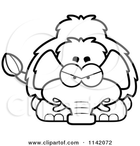 Cartoon Clipart Of A Black And White Angry Wooly Mammoth - Vector Outlined Coloring Page by Cory Thoman
