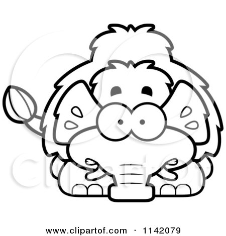 Cartoon Clipart Of A Black And White Scared Wooly Mammoth - Vector Outlined Coloring Page by Cory Thoman