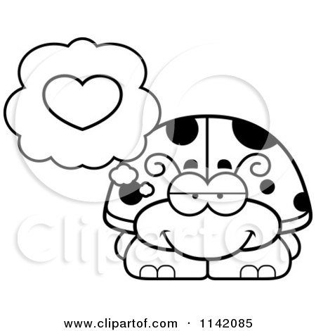 Cartoon Clipart Of A Black And White Ladybug In Love - Vector Outlined Coloring Page by Cory Thoman