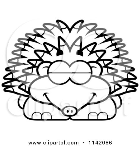 Cartoon Clipart Of A Black And White Sleeping Hedgehog - Vector Outlined Coloring Page by Cory Thoman