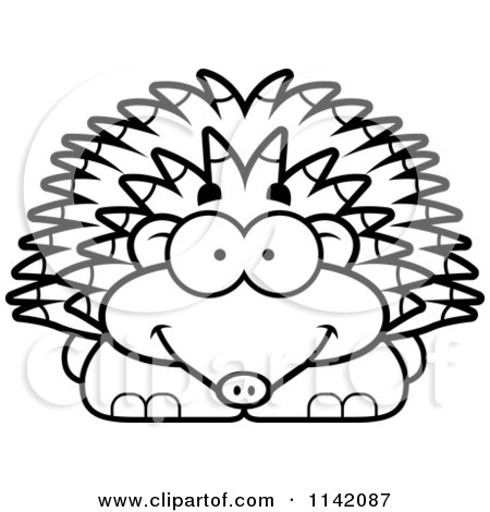 Cartoon Clipart Of A Black And White Happy Hedgehog - Vector Outlined Coloring Page by Cory Thoman