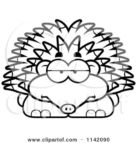 Cartoon Clipart Of A Black And White Bored Hedgehog - Vector Outlined Coloring Page by Cory Thoman