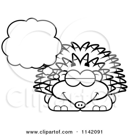 Cartoon Clipart Of A Black And White Dreaming Hedgehog - Vector Outlined Coloring Page by Cory Thoman