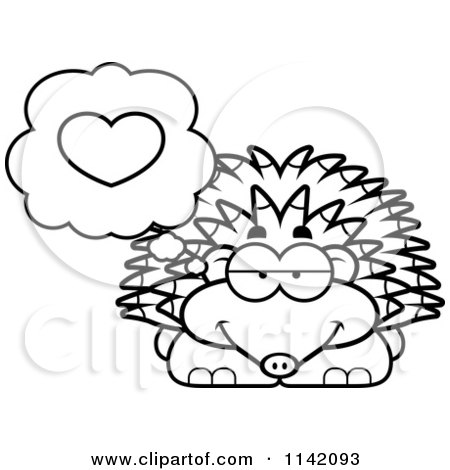 Cartoon Clipart Of A Black And White Hedgehog In Love - Vector Outlined Coloring Page by Cory Thoman