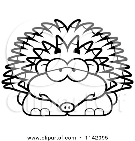 Cartoon Clipart Of A Black And White Depressed Hedgehog - Vector Outlined Coloring Page by Cory Thoman