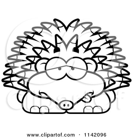 Cartoon Clipart Of A Black And White Sick Hedgehog - Vector Outlined Coloring Page by Cory Thoman