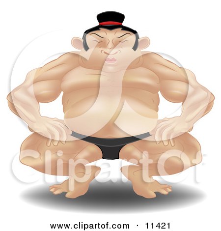 Big Japanese Sumo Wrestler Crouching Clipart Illustration by AtStockIllustration