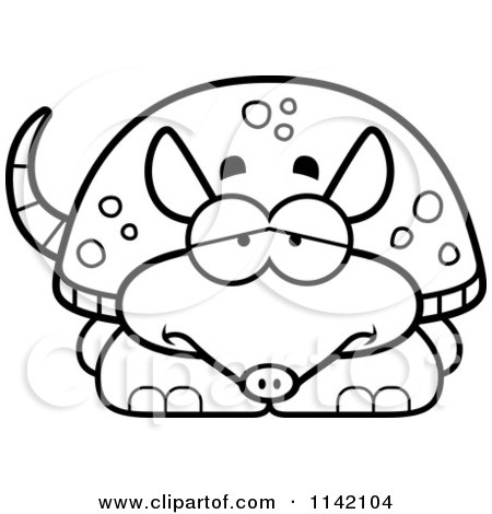 Cartoon Clipart Of A Black And White Depressed Armadillo - Vector Outlined Coloring Page by Cory Thoman