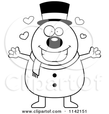 Cartoon Clipart Of A Black And White Pudgy Amorous Snowman - Vector Outlined Coloring Page by Cory Thoman