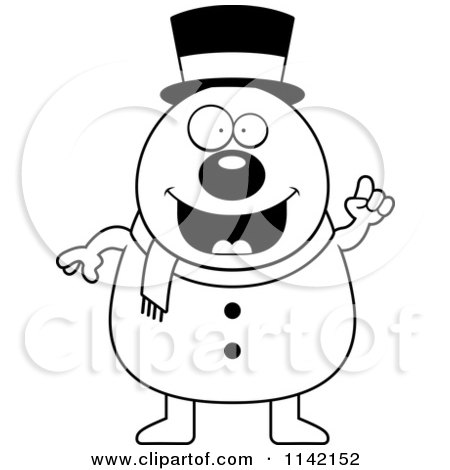 Cartoon Clipart Of A Black And White Pudgy Snowman With An Idea - Vector Outlined Coloring Page by Cory Thoman