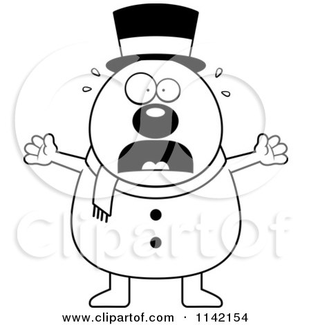 Cartoon Clipart Of A Black And White Stressed Pudgy Snowman - Vector Outlined Coloring Page by Cory Thoman