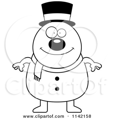 Cartoon Clipart Of A Black And White Happy Pudgy Snowman - Vector Outlined Coloring Page by Cory Thoman
