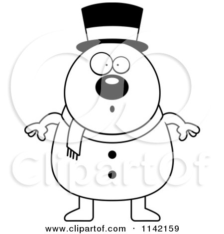 Cartoon Clipart Of A Black And White Surprised Pudgy Snowman - Vector Outlined Coloring Page by Cory Thoman