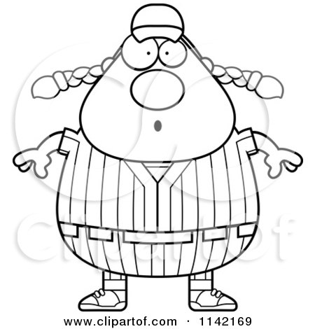 Cartoon Clipart Of A Black And White Surprised Female Baseball Player - Vector Outlined Coloring Page by Cory Thoman