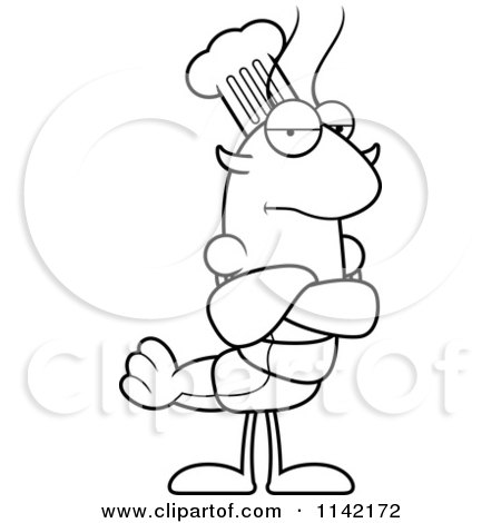 Cartoon Clipart Of A Black And White Grumpy Chef Lobster Or Crawdad Mascot Character - Vector Outlined Coloring Page by Cory Thoman