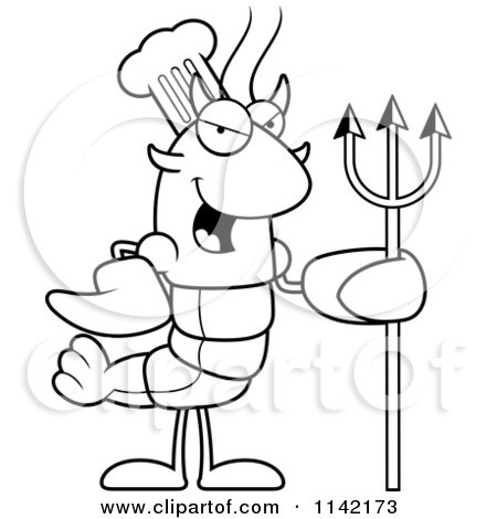 Cartoon Clipart Of A Black And White Devil Chef Lobster Or Crawdad Mascot Character - Vector Outlined Coloring Page by Cory Thoman