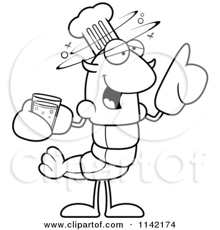 Cartoon Clipart Of A Black And White Drunk Chef Lobster Or Crawdad Mascot Character - Vector Outlined Coloring Page by Cory Thoman