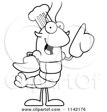 Cartoon Clipart Of A Black And White Chef Lobster Or Crawdad Mascot Character With An Idea - Vector Outlined Coloring Page by Cory Thoman