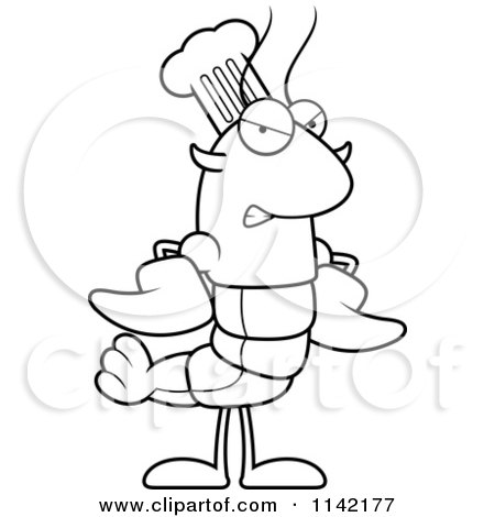 Cartoon Clipart Of A Black And White Mad Chef Lobster Or Crawdad Mascot Character - Vector Outlined Coloring Page by Cory Thoman