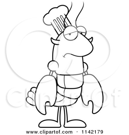 Cartoon Clipart Of A Black And White Depressed Chef Lobster Or Crawdad Mascot Character - Vector Outlined Coloring Page by Cory Thoman