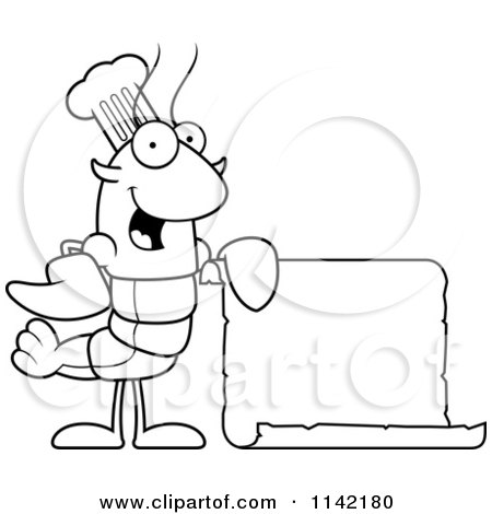 Cartoon Clipart Of A Black And White Chef Lobster Or Crawdad Mascot Character Holding A Blank Scroll - Vector Outlined Coloring Page by Cory Thoman