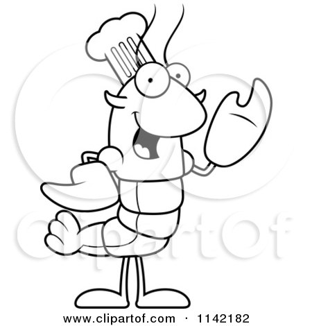 Cartoon Clipart Of A Black And White Waving Chef Lobster Or Crawdad Mascot Character - Vector Outlined Coloring Page by Cory Thoman
