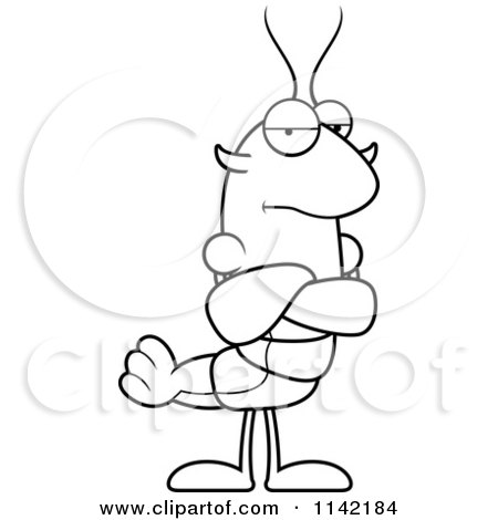 Cartoon Clipart Of A Black And White Grumpy Lobster Or Crawdad Mascot Character - Vector Outlined Coloring Page by Cory Thoman
