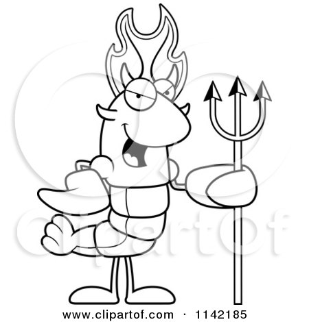 Cartoon Clipart Of A Black And White Devil Lobster Or Crawdad Mascot Character - Vector Outlined Coloring Page by Cory Thoman