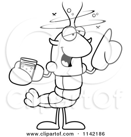 Cartoon Clipart Of A Black And White Drunk Lobster Or Crawdad Mascot Character - Vector Outlined Coloring Page by Cory Thoman