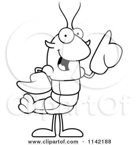 Cartoon Clipart Of A Black And White Lobster Or Crawdad Mascot Character With An Idea - Vector Outlined Coloring Page by Cory Thoman