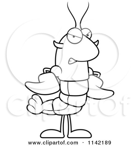 Cartoon Clipart Of A Black And White Mad Lobster Or Crawdad Mascot Character - Vector Outlined Coloring Page by Cory Thoman