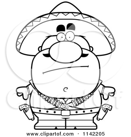 Cartoon Clipart Of A Black And White Calm Bandit - Vector Outlined Coloring Page by Cory Thoman