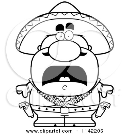Cartoon Clipart Of A Black And White Scared Bandit - Vector Outlined Coloring Page by Cory Thoman