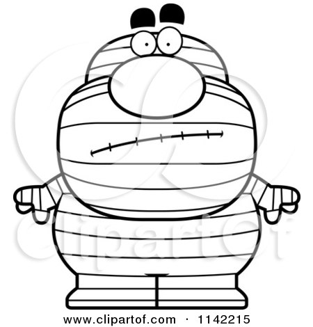 Cartoon Clipart Of A Black And White Calm Pudgy Mummy - Vector Outlined Coloring Page by Cory Thoman