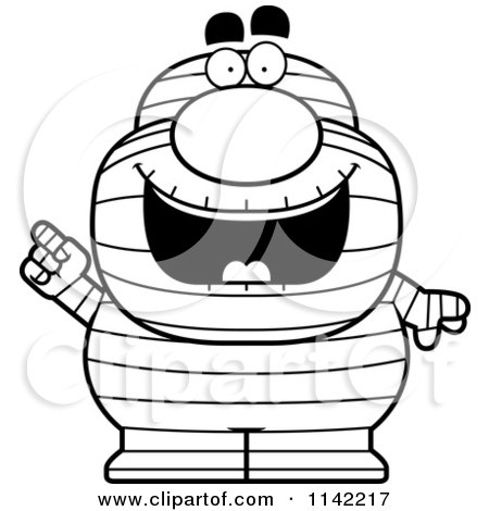 Cartoon Clipart Of A Black And White Pudgy Mummy With An Idea - Vector Outlined Coloring Page by Cory Thoman