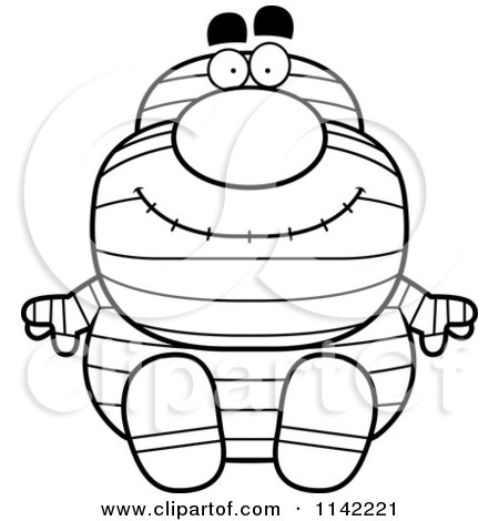 Cartoon Clipart Of A Black And White Sitting Pudgy Mummy - Vector Outlined Coloring Page by Cory Thoman